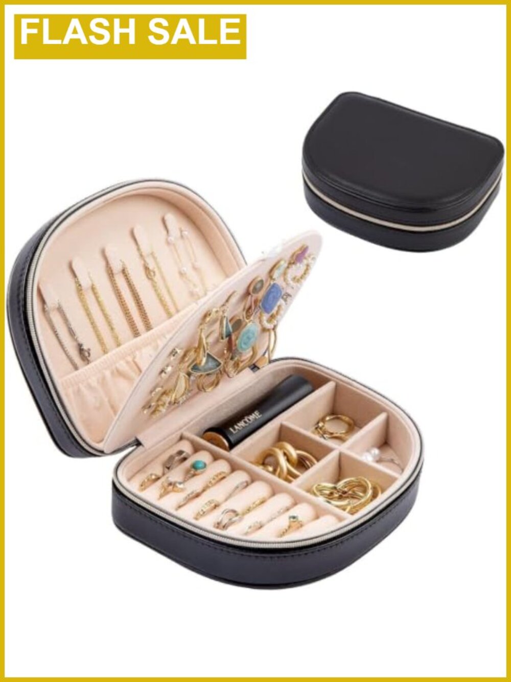 Medium Travel Jewelry Box PU Leather Organizer Necklace Earring Ring Case